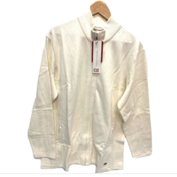 Cutter & Buck Mens Sweater Pullover Ivory 1/4 Zip  Sz 3X Supima Cotton - Pockets - Picture 1 of 4